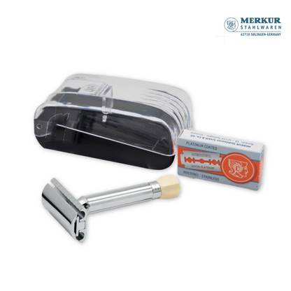 Merkur 570 Progress, Set of Adjustable Safety Razor, Bright Chrome Finish, 10 blades