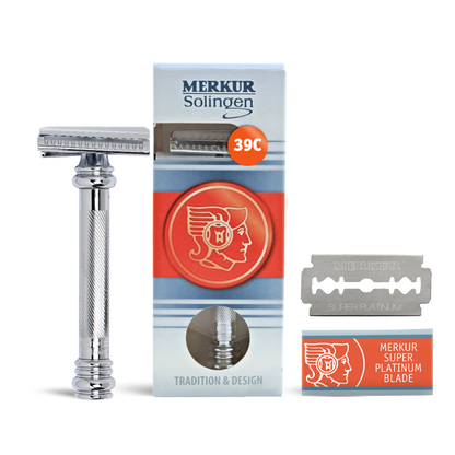 Merkur 39C Double Edge Safety Razor, Slanted Cut, Extra Long Handle, Chrome