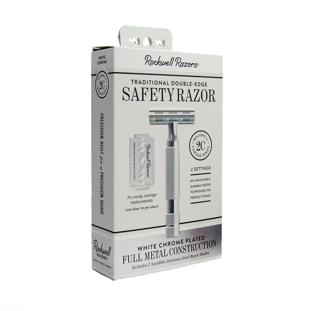 Rockwell Razors 2C Double Edge Razor - White Chrome, Double Edge Safety Razors