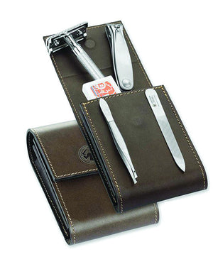 Dovo Razor and Manicure Set in Brown Leather Case